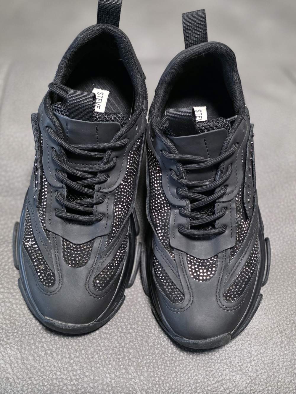 Steve Madden Women's Black Mesh & Rhinestone Accent Sneakers- OBSESSION